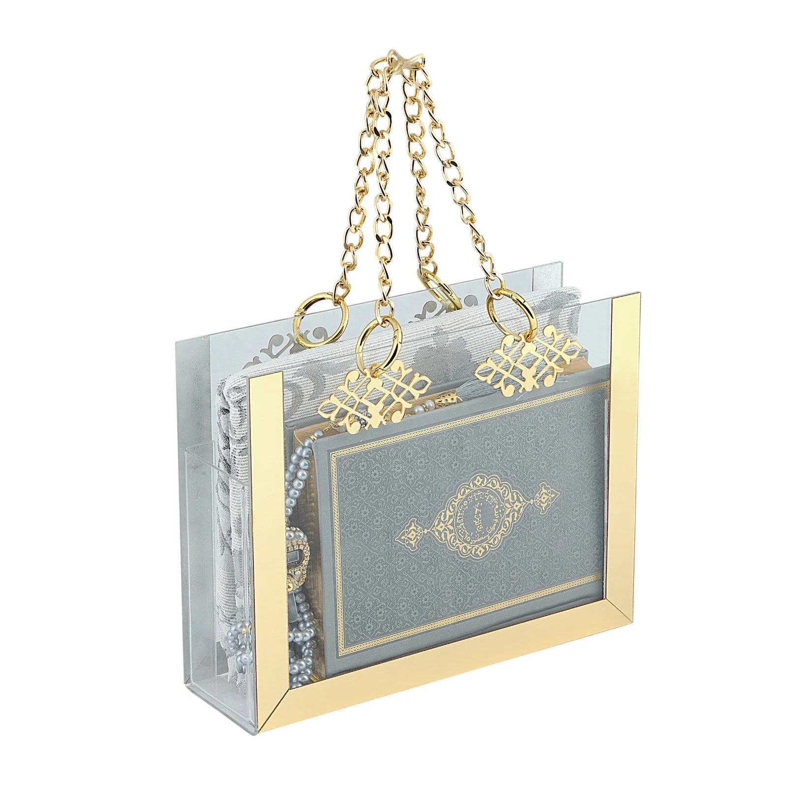 pleksili asetat çanta- çantaboykuranıkerim-seccade-camincitesbih-taşlızikirmatik. GRİ